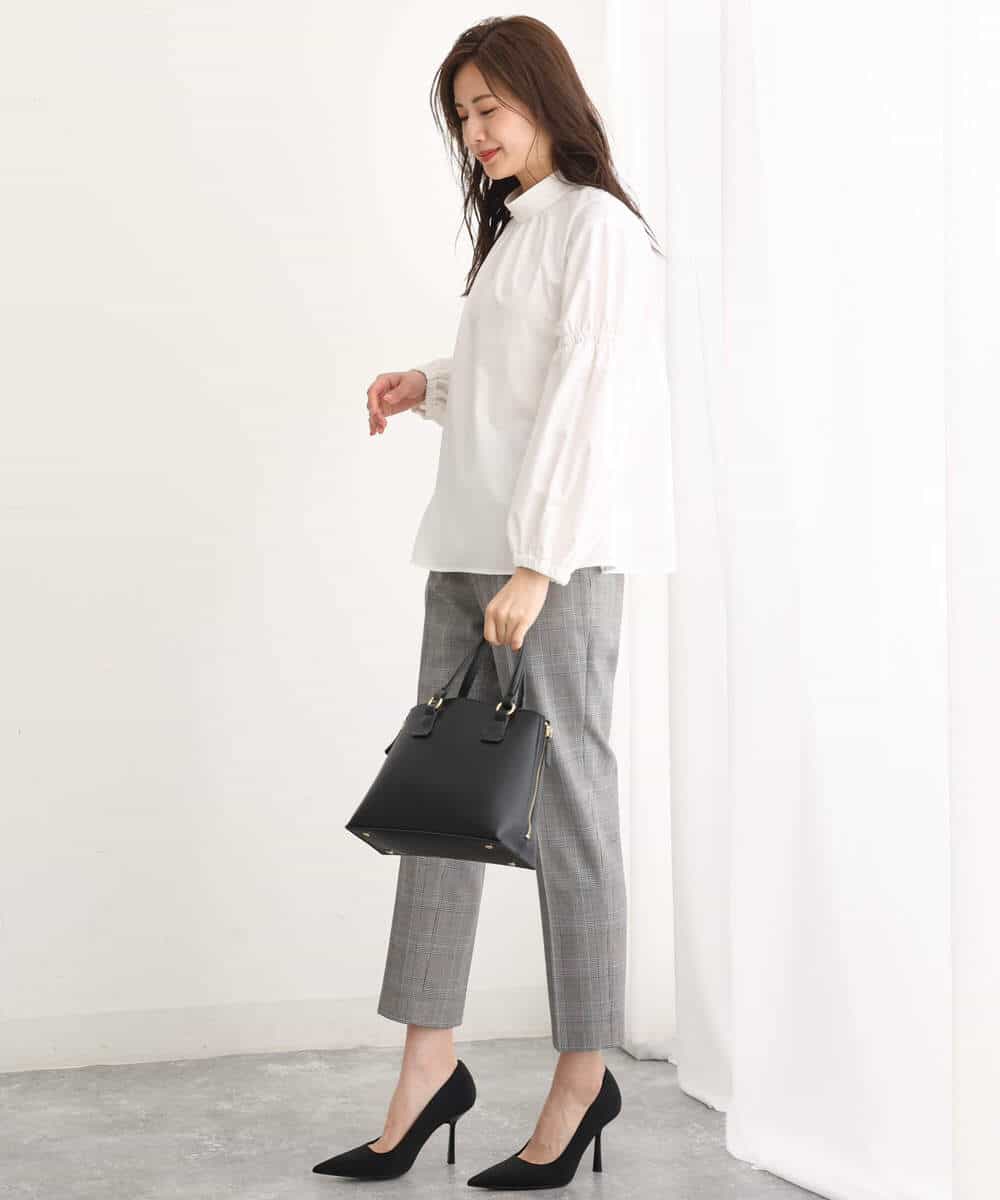 FOLJS38140 MK MICHEL KLEIN(MK ミッシェルクラン) 裏起毛テーパードパンツ(無地・チェック)/洗える ネイビー