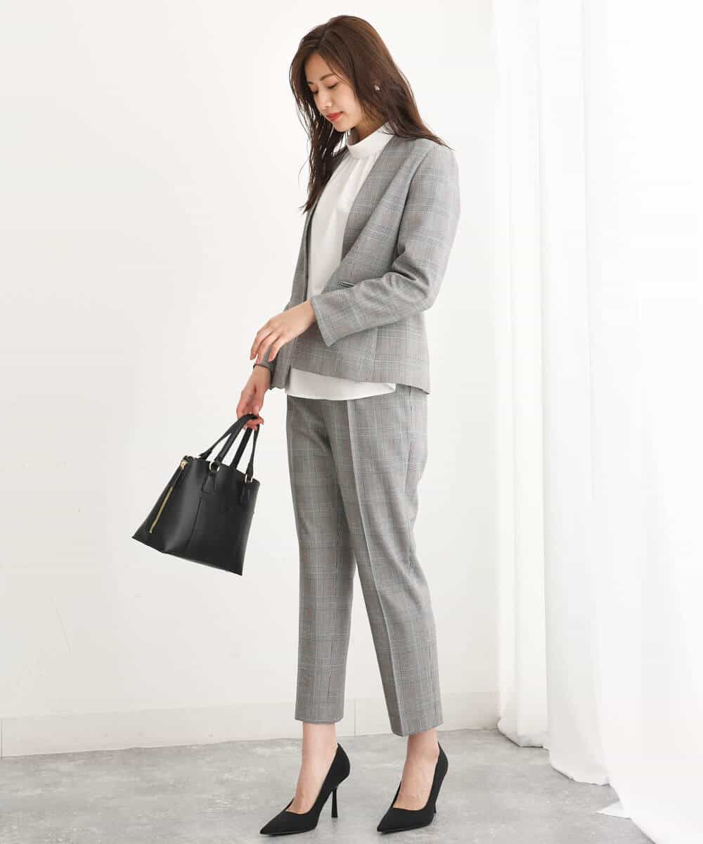 FOLJS38140 MK MICHEL KLEIN(MK ミッシェルクラン) 裏起毛テーパードパンツ(無地・チェック)/洗える ネイビー