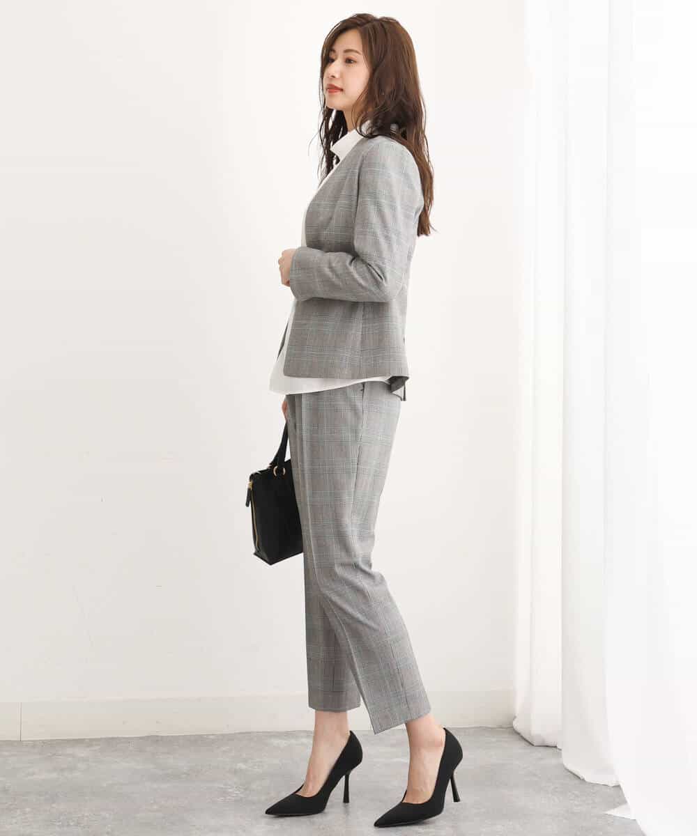 FOLJS38140 MK MICHEL KLEIN(MK ミッシェルクラン) 裏起毛テーパードパンツ(無地・チェック)/洗える ネイビー