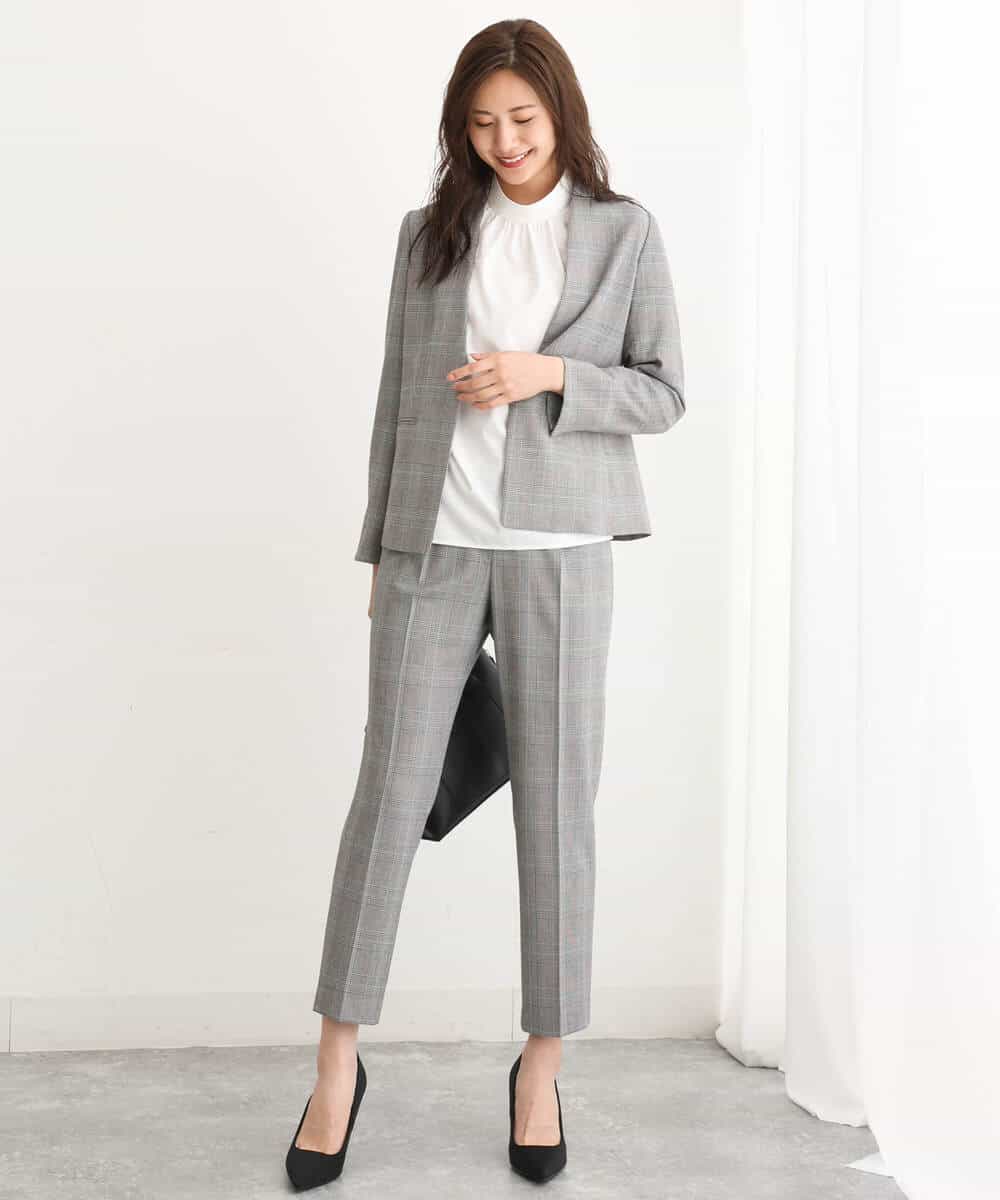 FOLJS38140 MK MICHEL KLEIN(MK ミッシェルクラン) 裏起毛テーパードパンツ(無地・チェック)/洗える ネイビー