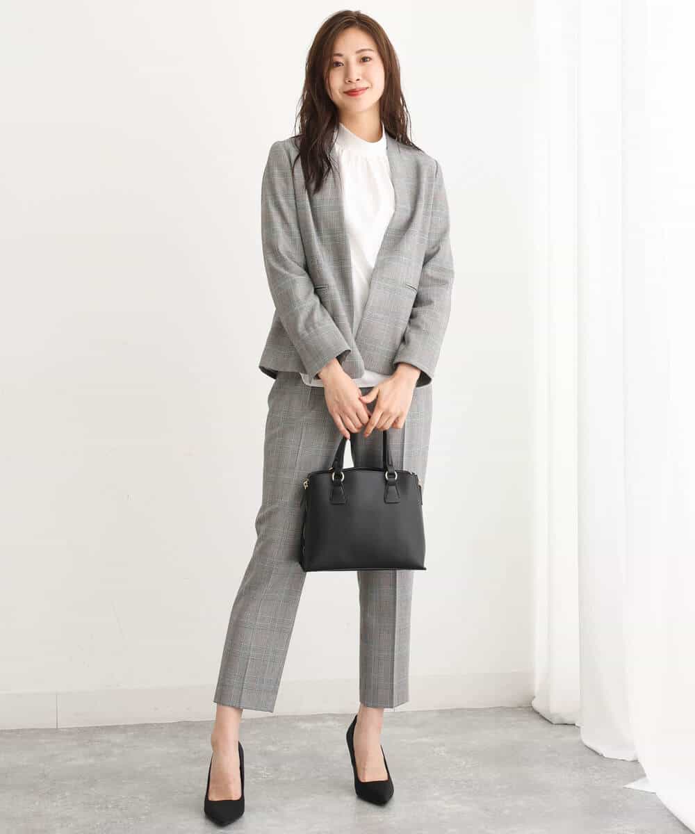 FOLJS38140 MK MICHEL KLEIN(MK ミッシェルクラン) 裏起毛テーパードパンツ(無地・チェック)/洗える ネイビー