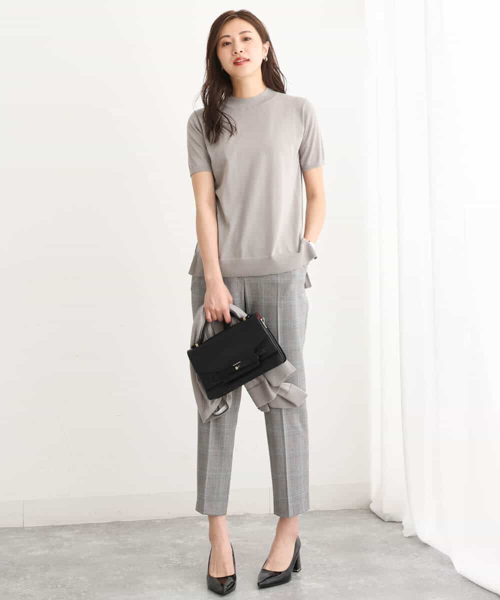 FOLJS38140 MK MICHEL KLEIN(MK ミッシェルクラン) 裏起毛テーパードパンツ(無地・チェック)/洗える ネイビー