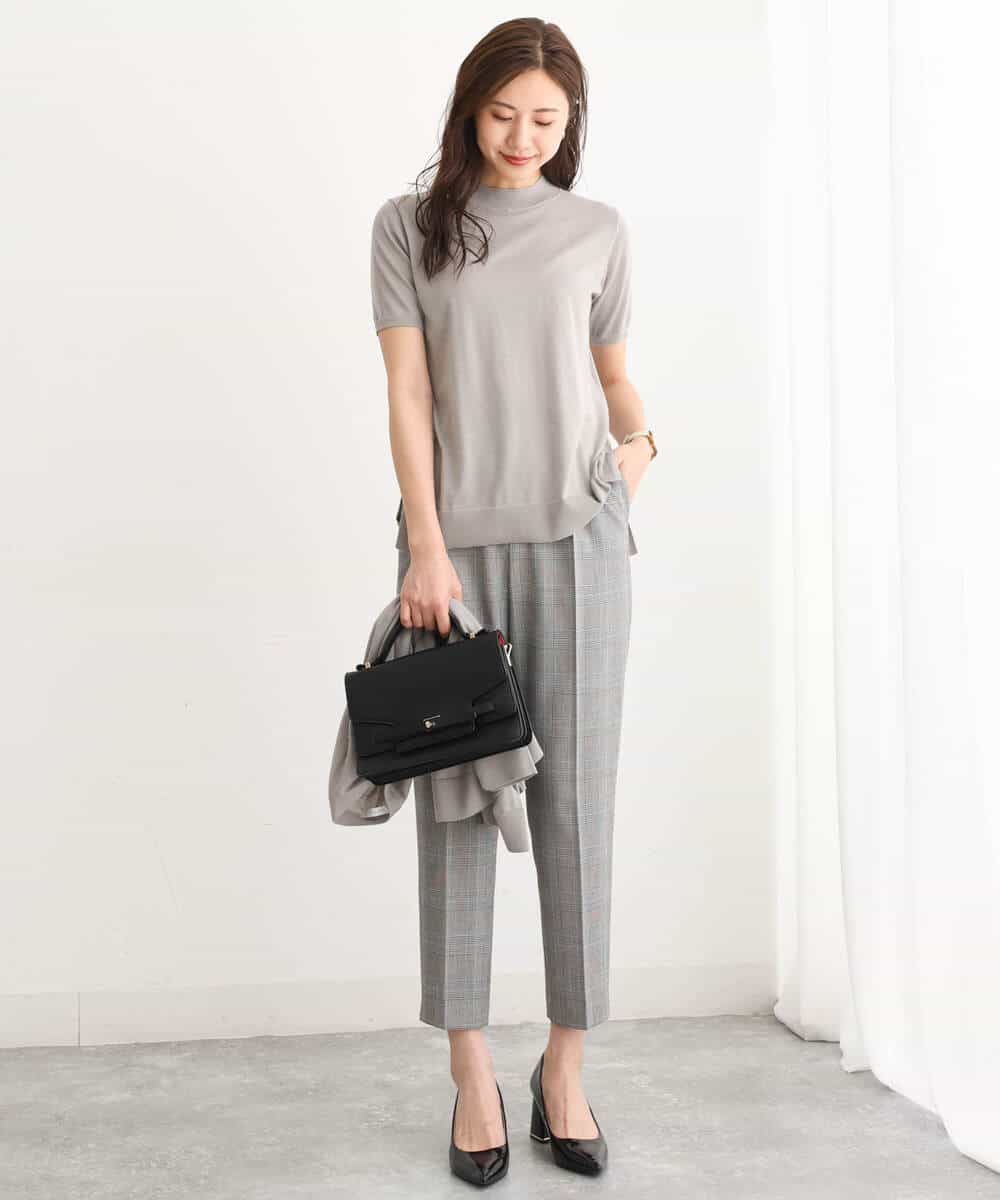 FOLJS38140 MK MICHEL KLEIN(MK ミッシェルクラン) 裏起毛テーパードパンツ(無地・チェック)/洗える ネイビー