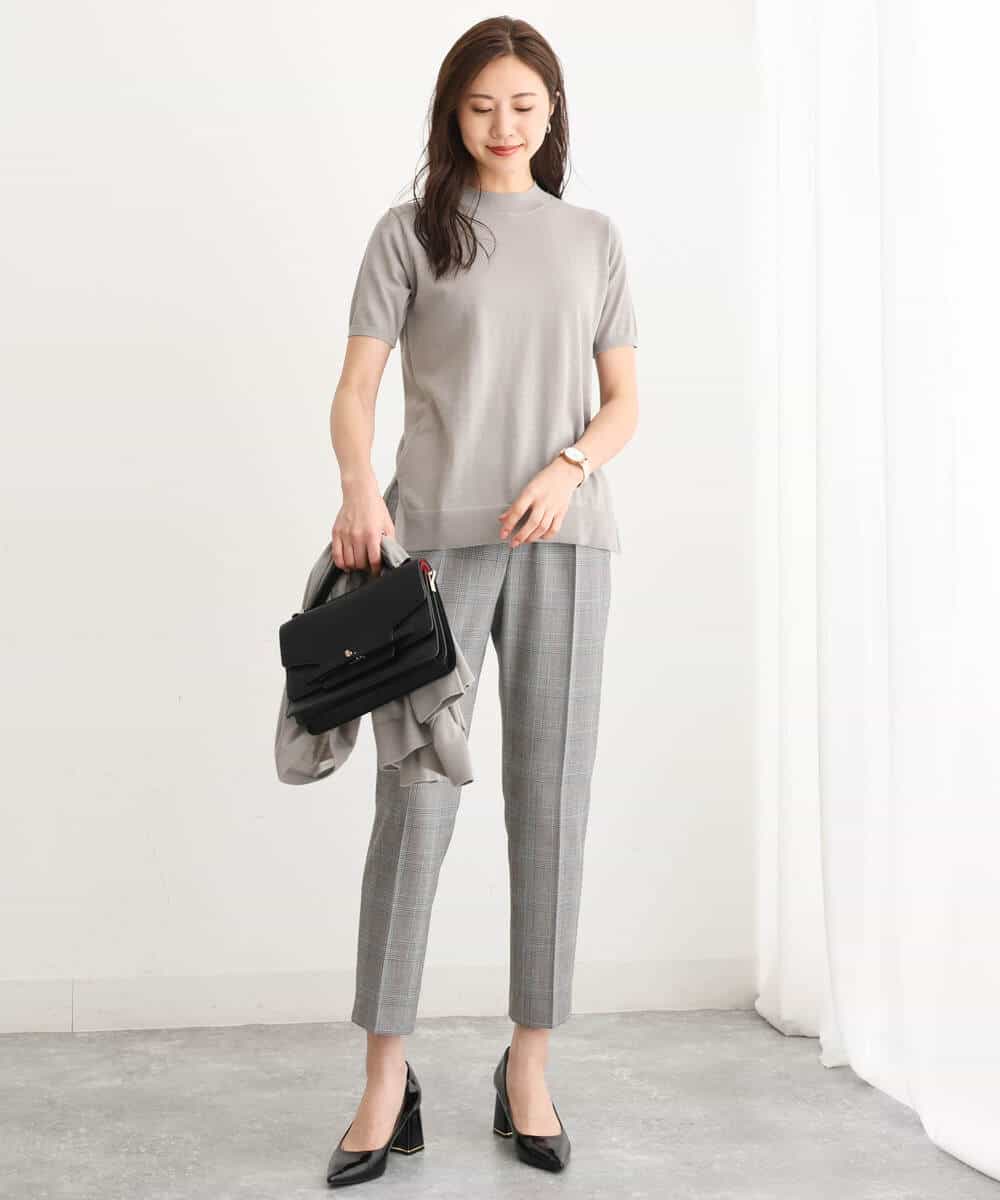 FOLJS38140 MK MICHEL KLEIN(MK ミッシェルクラン) 裏起毛テーパードパンツ(無地・チェック)/洗える ネイビー