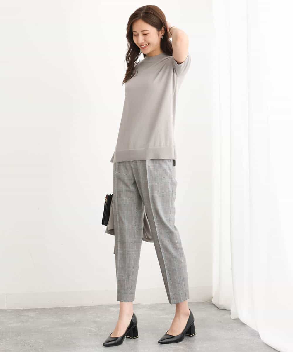 FOLJS38140 MK MICHEL KLEIN(MK ミッシェルクラン) 裏起毛テーパードパンツ(無地・チェック)/洗える ネイビー