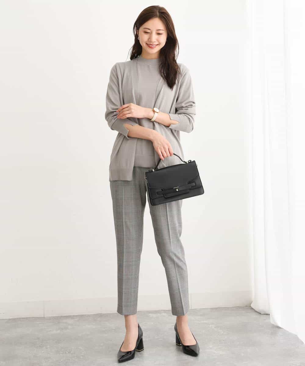 FOLJS38140 MK MICHEL KLEIN(MK ミッシェルクラン) 裏起毛テーパードパンツ(無地・チェック)/洗える ネイビー