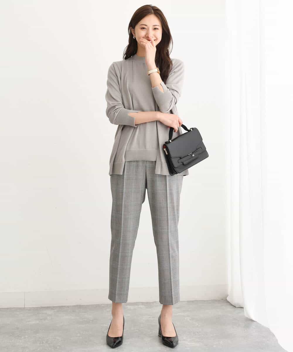 FOLJS38140 MK MICHEL KLEIN(MK ミッシェルクラン) 裏起毛テーパードパンツ(無地・チェック)/洗える ネイビー