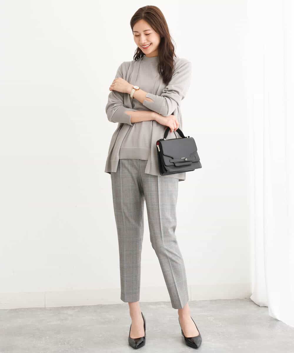 FOLJS38140 MK MICHEL KLEIN(MK ミッシェルクラン) 裏起毛テーパードパンツ(無地・チェック)/洗える ネイビー