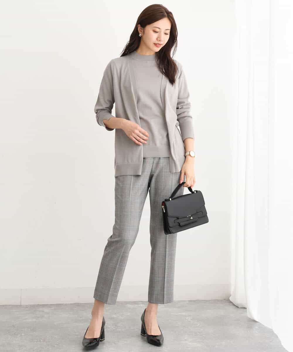 FOLJS38140 MK MICHEL KLEIN(MK ミッシェルクラン) 裏起毛テーパードパンツ(無地・チェック)/洗える ネイビー
