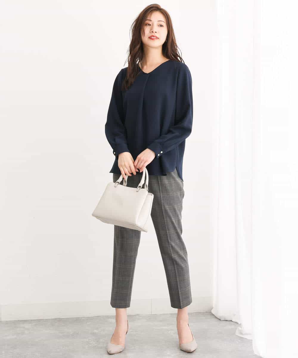 FOLJS38140 MK MICHEL KLEIN(MK ミッシェルクラン) 裏起毛テーパードパンツ(無地・チェック)/洗える ネイビー