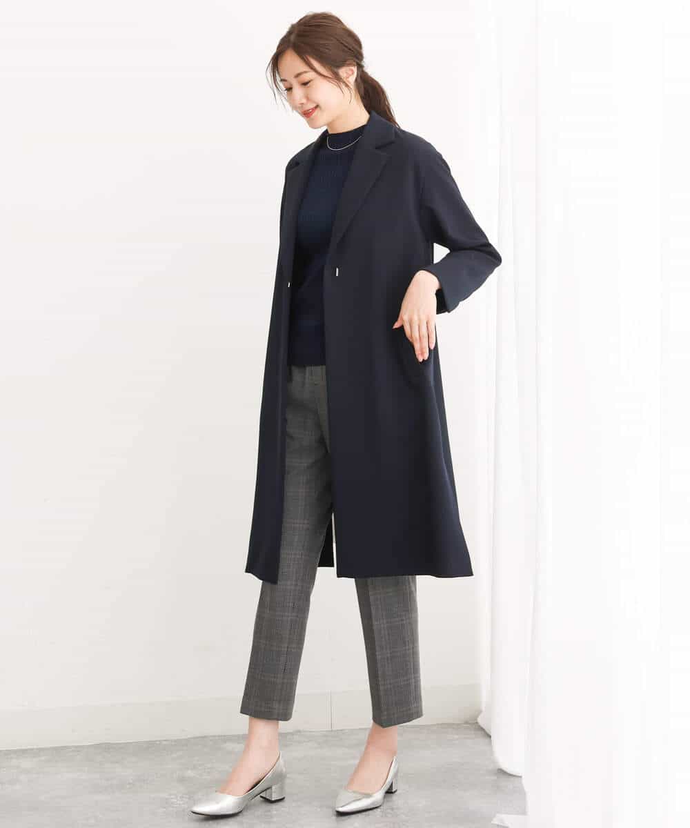 FOLJS38140 MK MICHEL KLEIN(MK ミッシェルクラン) 裏起毛テーパードパンツ(無地・チェック)/洗える ネイビー