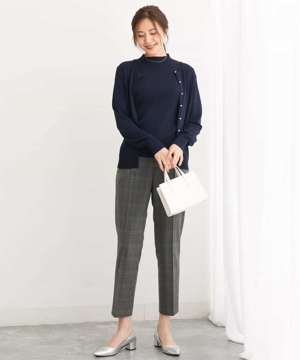 FOLJS38140 MK MICHEL KLEIN(MK ミッシェルクラン) 裏起毛テーパードパンツ(無地・チェック)/洗える ネイビー