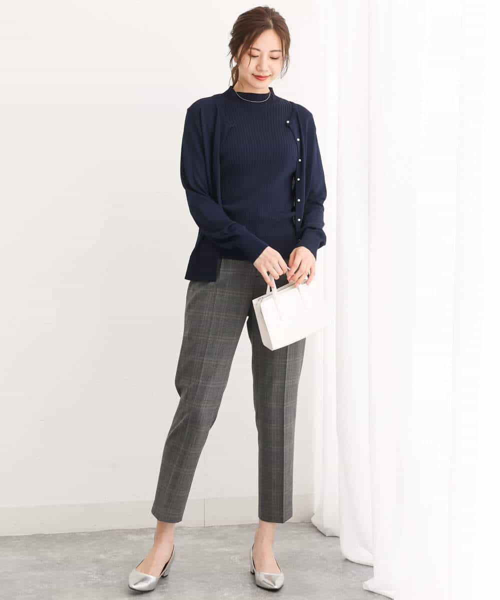 FOLJS38140 MK MICHEL KLEIN(MK ミッシェルクラン) 裏起毛テーパードパンツ(無地・チェック)/洗える ネイビー
