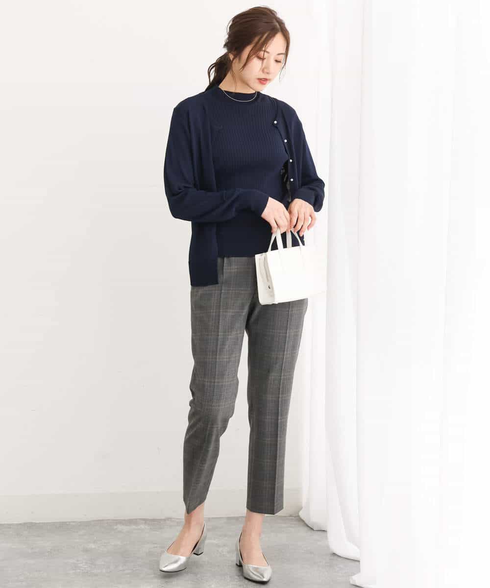 FOLJS38140 MK MICHEL KLEIN(MK ミッシェルクラン) 裏起毛テーパードパンツ(無地・チェック)/洗える ネイビー