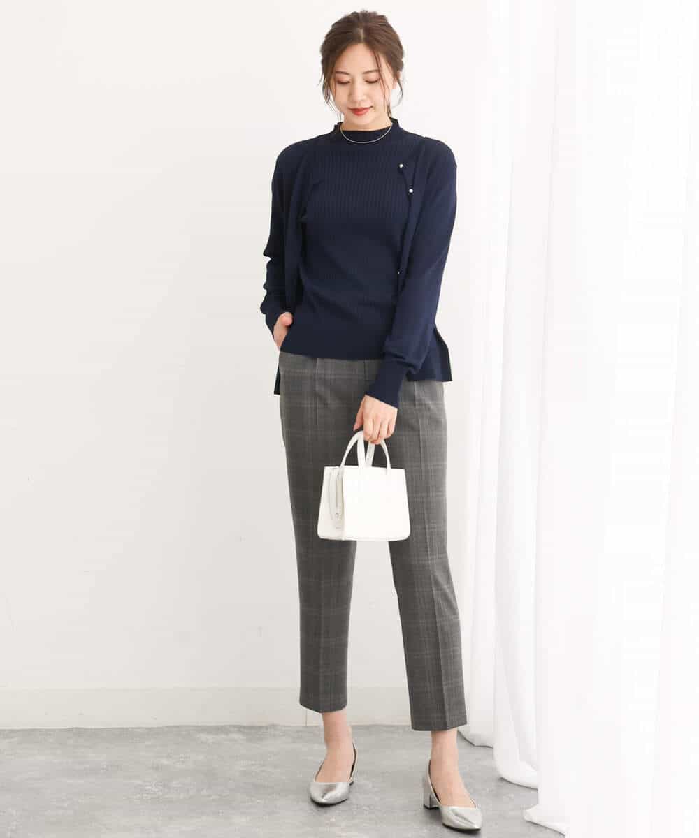FOLJS38140 MK MICHEL KLEIN(MK ミッシェルクラン) 裏起毛テーパードパンツ(無地・チェック)/洗える ネイビー
