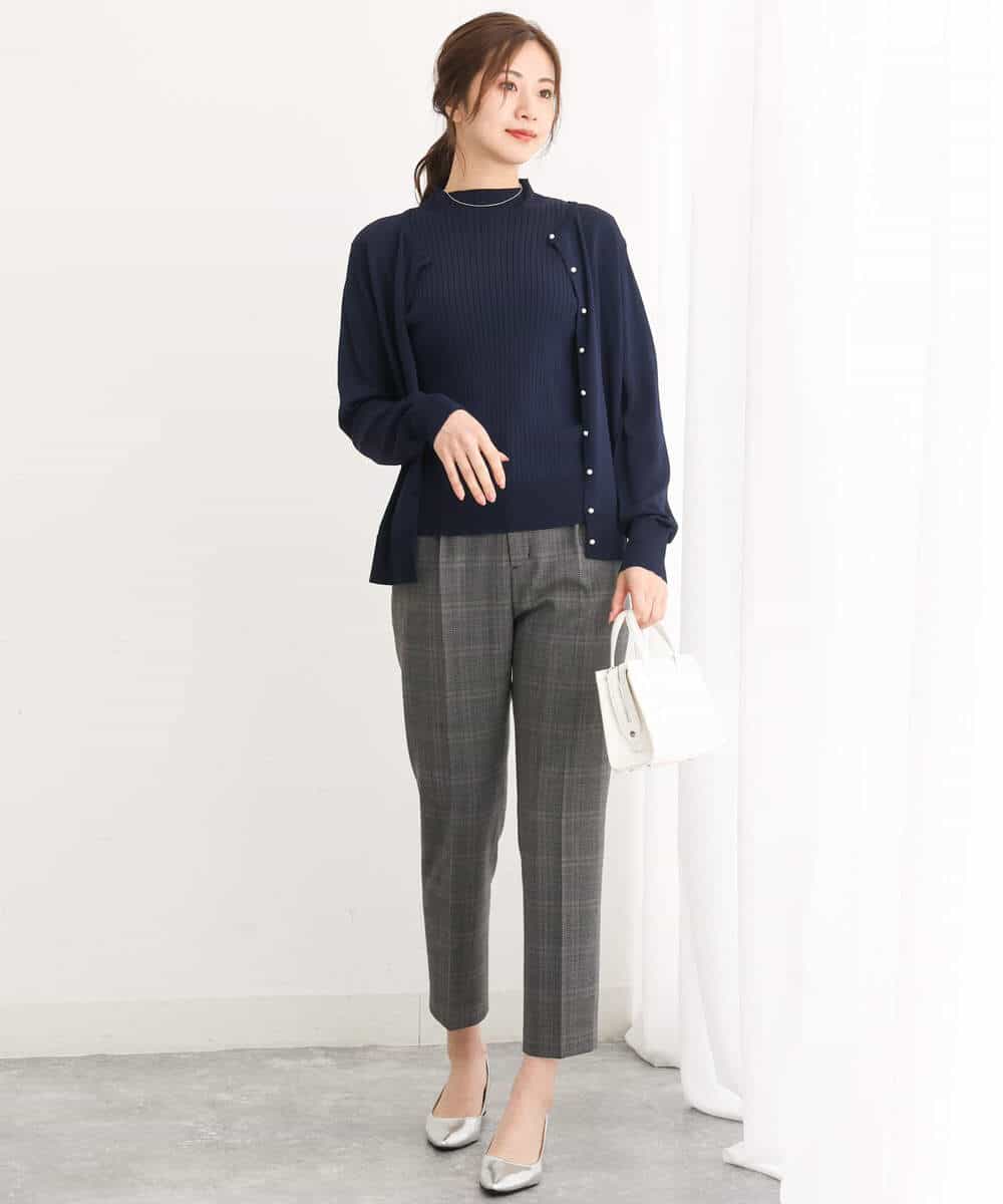 FOLJS38140 MK MICHEL KLEIN(MK ミッシェルクラン) 裏起毛テーパードパンツ(無地・チェック)/洗える ネイビー