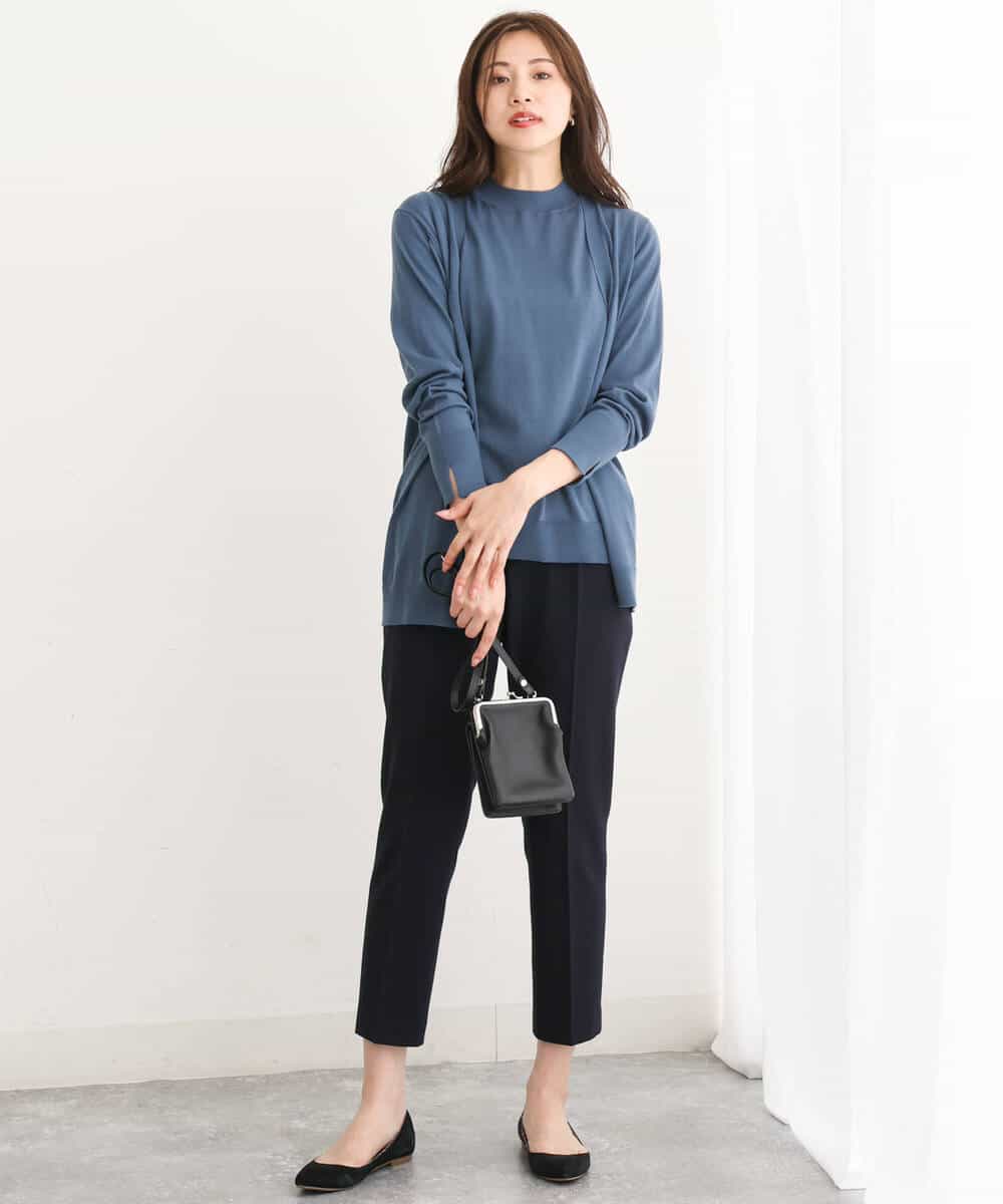 FOLJS38140 MK MICHEL KLEIN(MK ミッシェルクラン) 裏起毛テーパードパンツ(無地・チェック)/洗える ネイビー