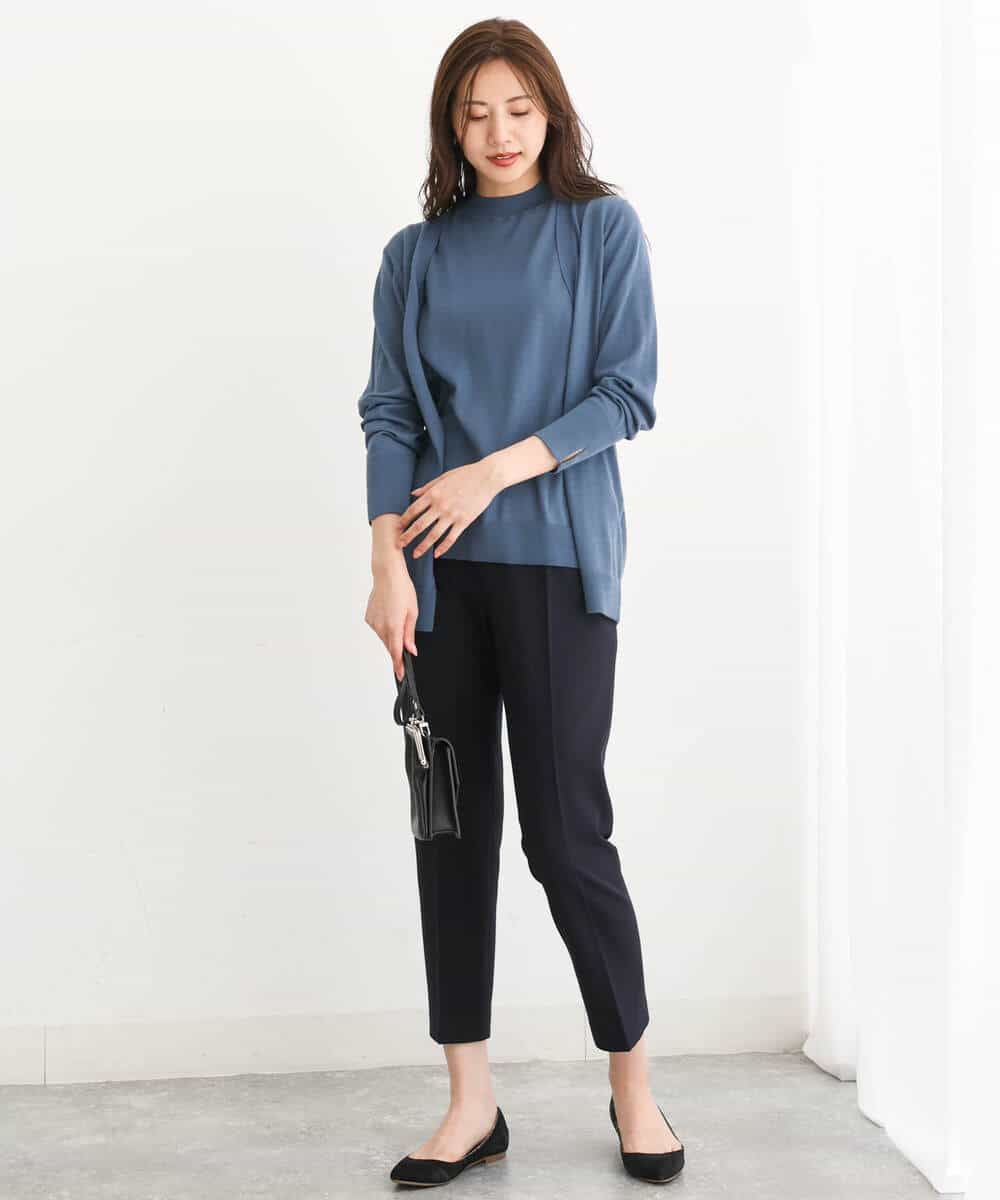 FOLJS38140 MK MICHEL KLEIN(MK ミッシェルクラン) 裏起毛テーパードパンツ(無地・チェック)/洗える ネイビー