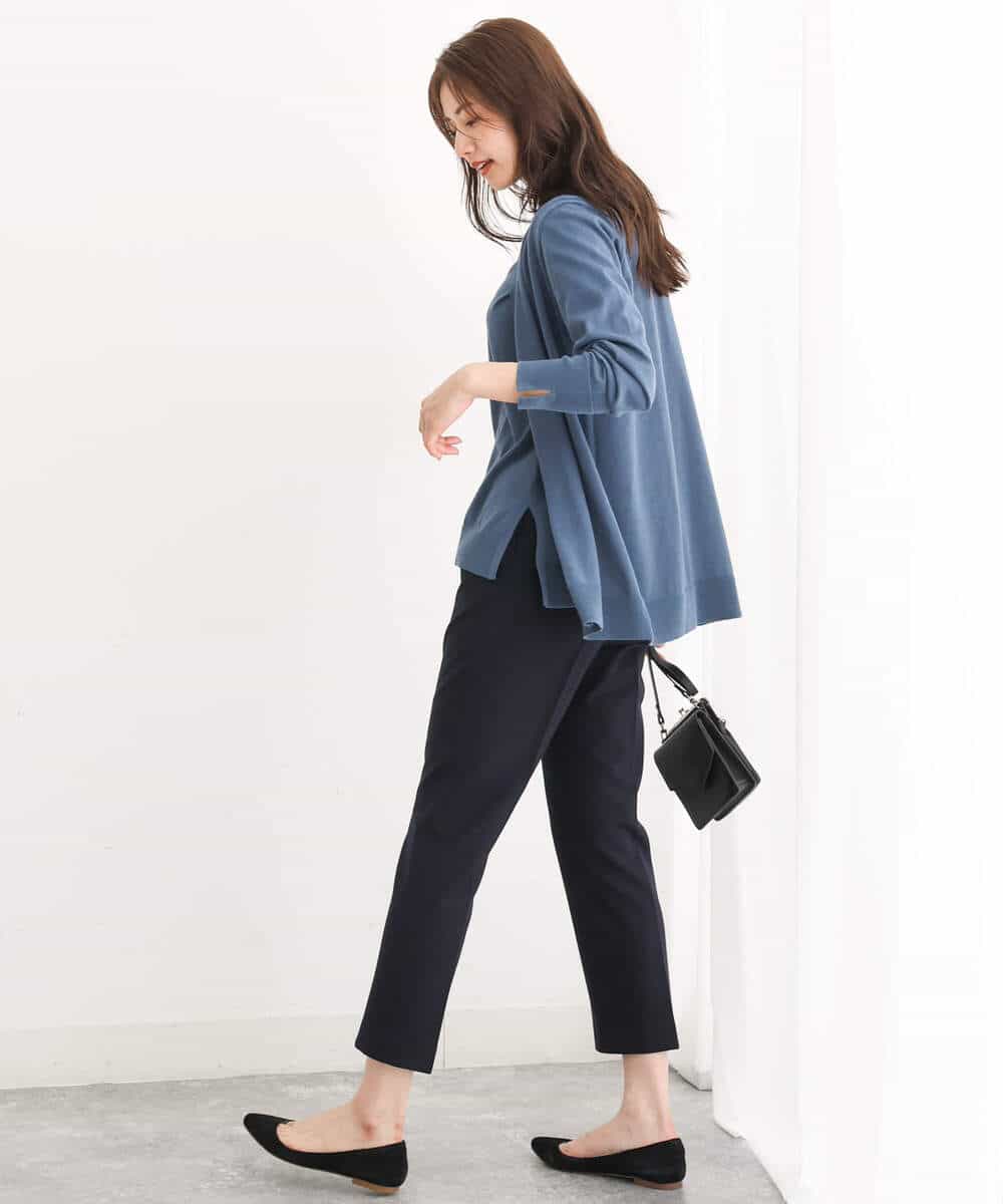 FOLJS38140 MK MICHEL KLEIN(MK ミッシェルクラン) 裏起毛テーパードパンツ(無地・チェック)/洗える ネイビー