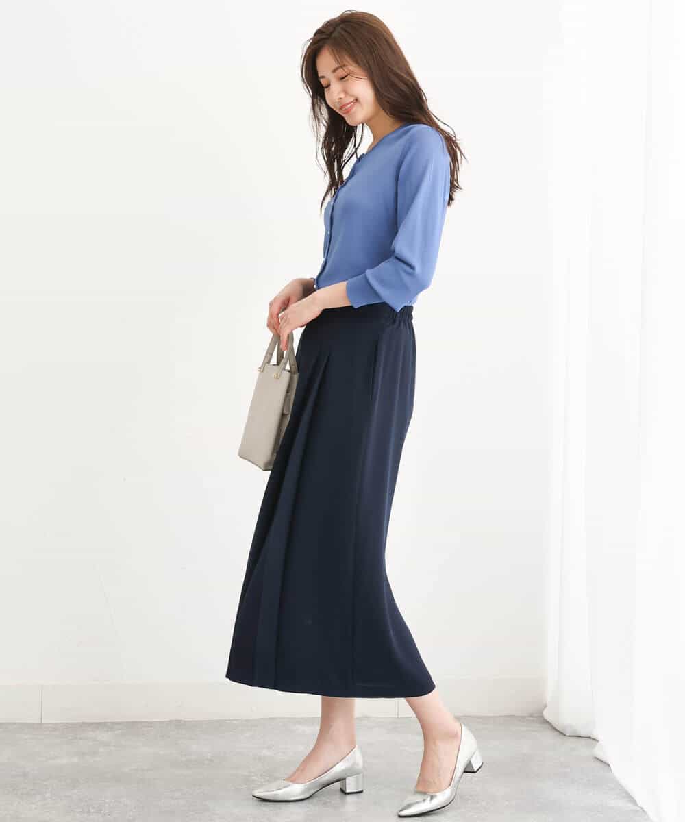 FOLJU33160 MK MICHEL KLEIN(MK ミッシェルクラン) フロントプリーツガウチョパンンツ/洗える ブルーグレー