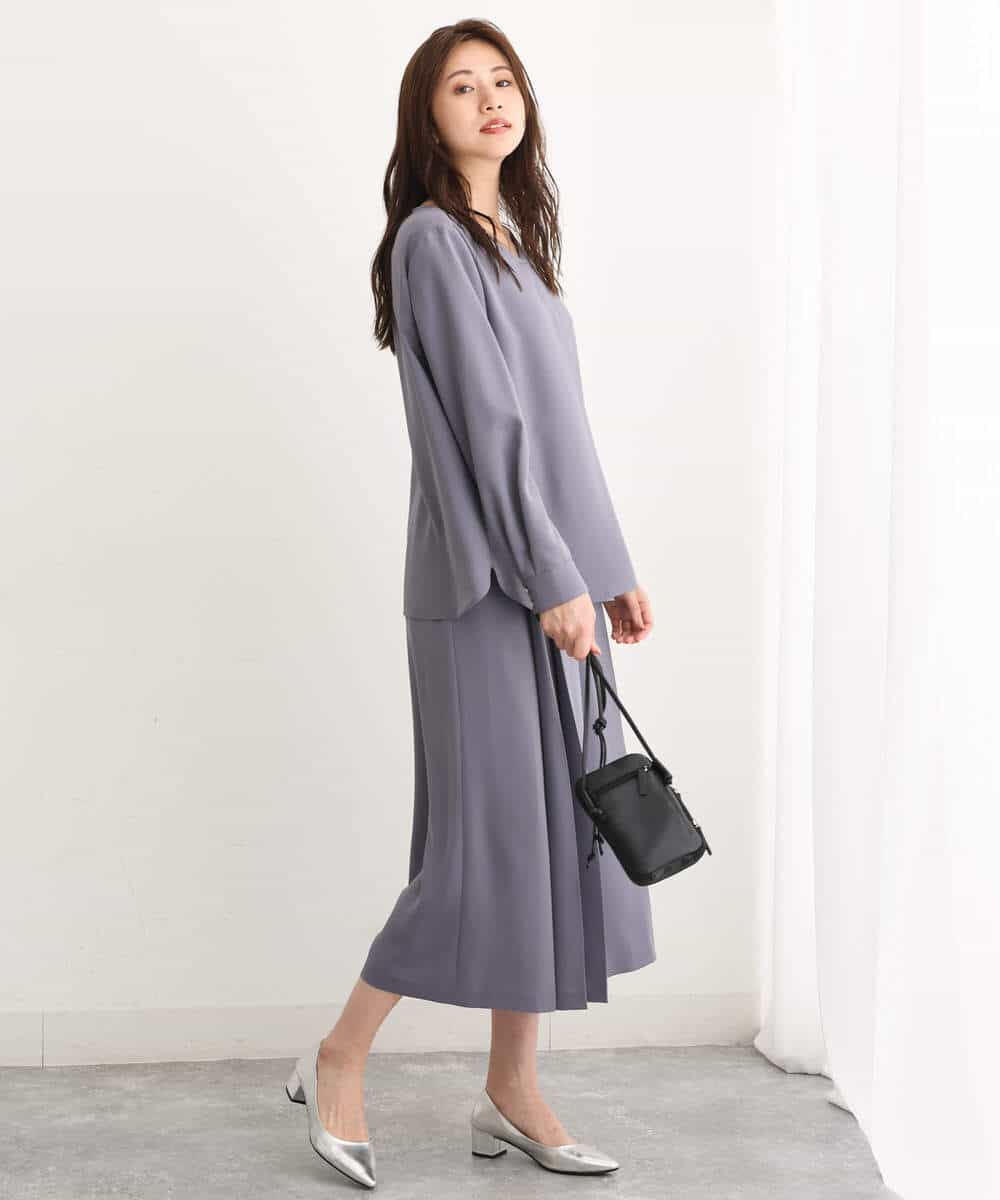 FOLJU33160 MK MICHEL KLEIN(MK ミッシェルクラン) フロントプリーツガウチョパンンツ/洗える ブルーグレー