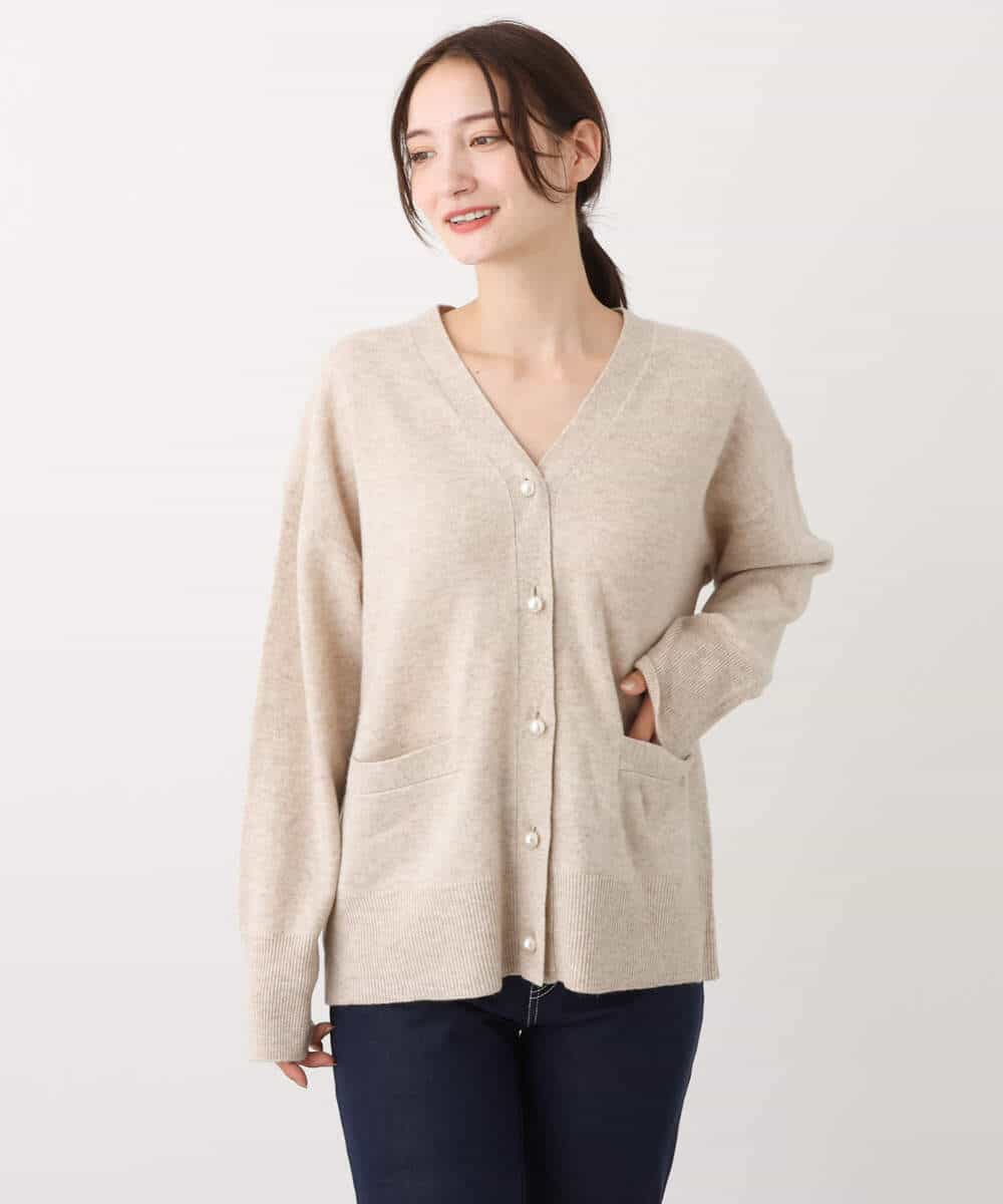 FOSAV09160 MK MICHEL KLEIN(MK ミッシェルクラン) airwoolニットカーディガン ベージュ