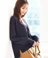 FOSGA30140 MK MICHEL KLEIN(MK ミッシェルクラン) Vネックサイドスリットニットカーディガン/UVカット/接触冷感/洗える ネイビー