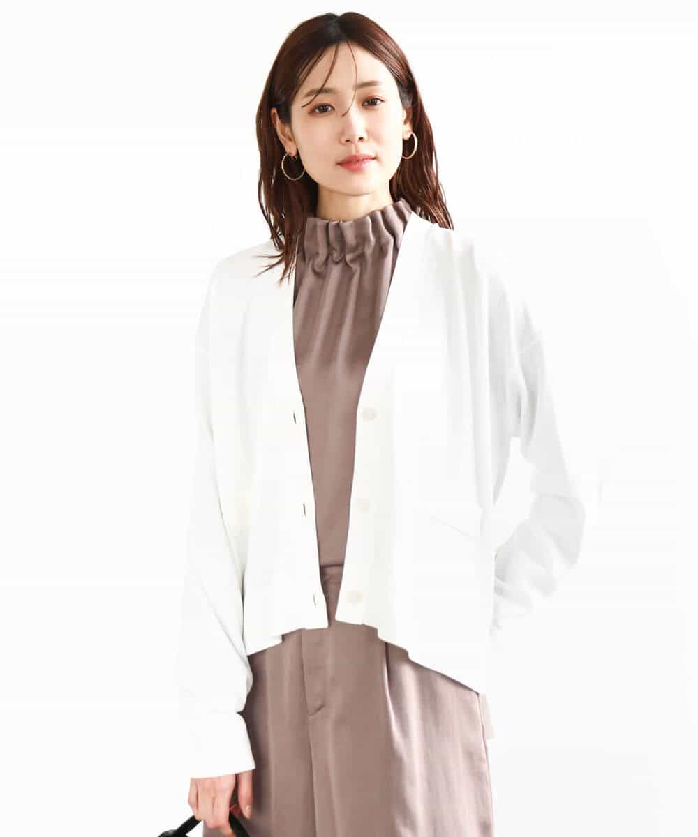 FOSGA30140 MK MICHEL KLEIN(MK ミッシェルクラン) Vネックサイドスリットニットカーディガン/UVカット/接触冷感/洗える ネイビー
