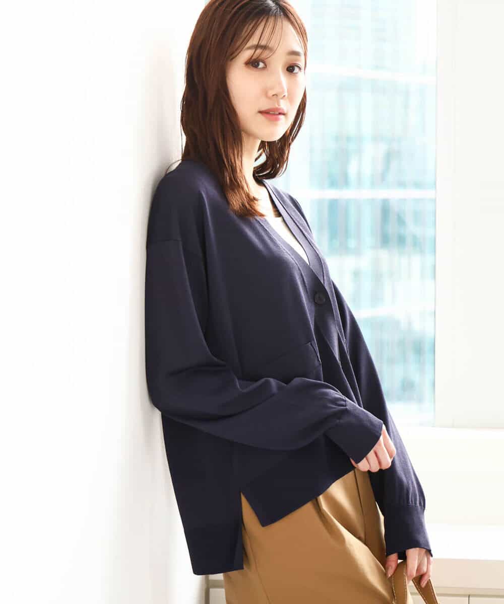 FOSGA30140 MK MICHEL KLEIN(MK ミッシェルクラン) Vネックサイドスリットニットカーディガン/UVカット/接触冷感/洗える ネイビー