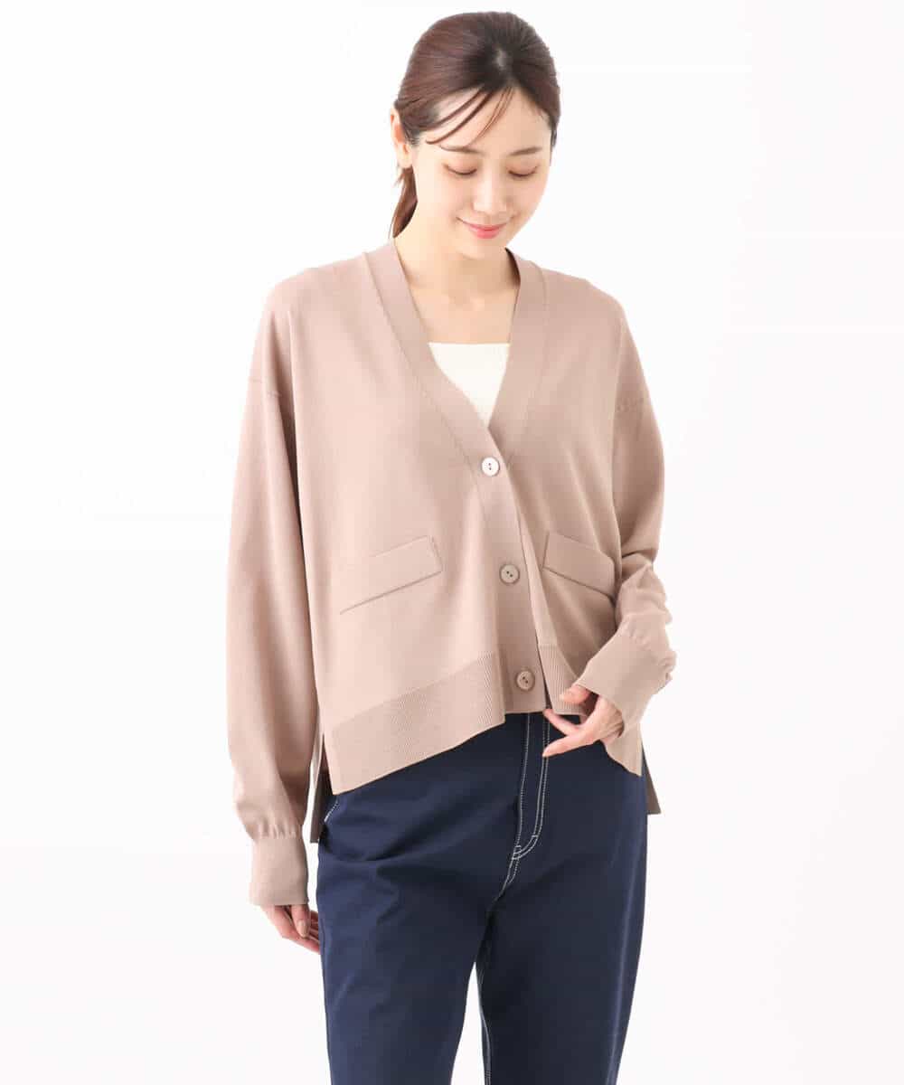 FOSGA30140 MK MICHEL KLEIN(MK ミッシェルクラン) Vネックサイドスリットニットカーディガン/UVカット/接触冷感/洗える ネイビー