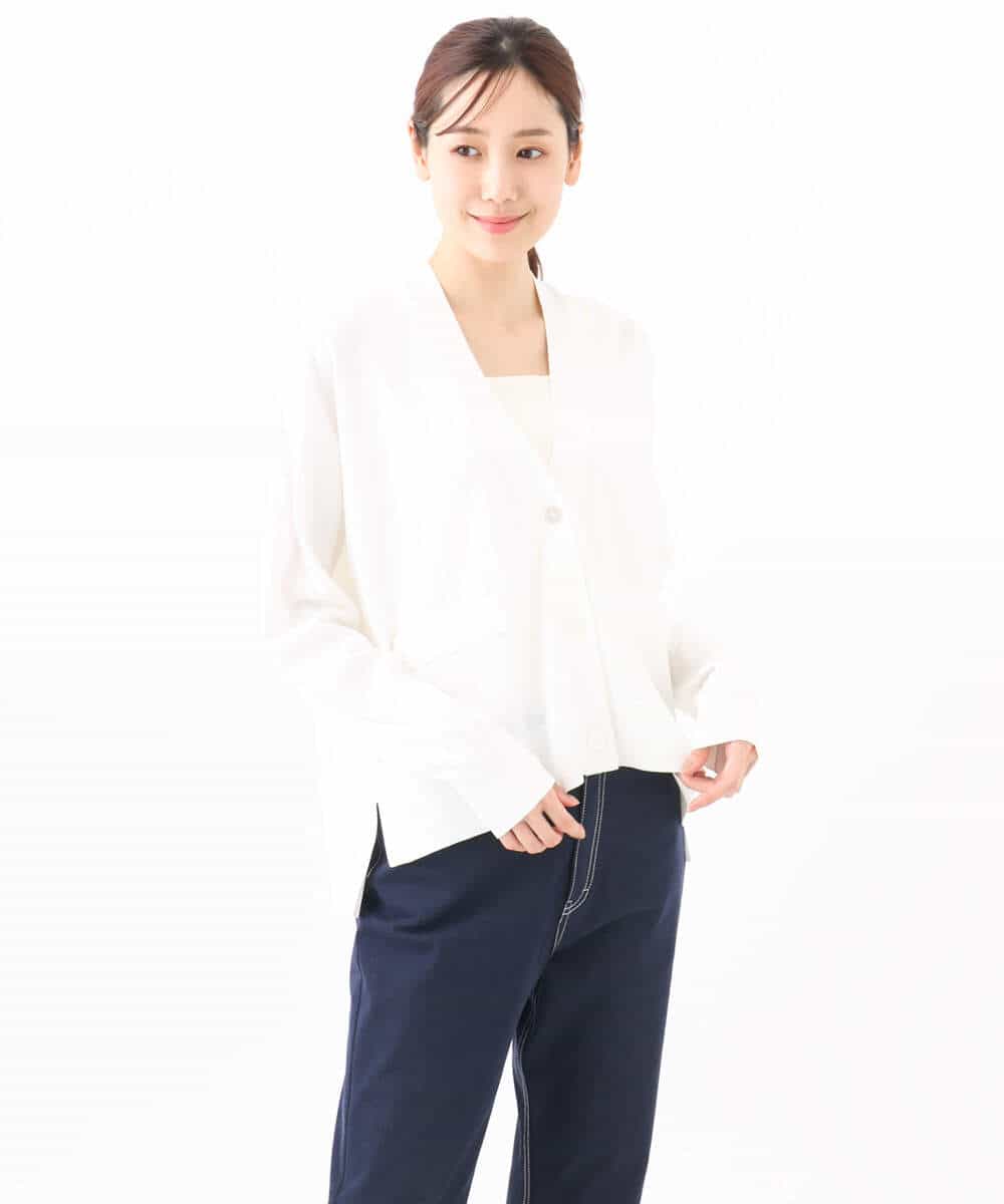 FOSGA30140 MK MICHEL KLEIN(MK ミッシェルクラン) Vネックサイドスリットニットカーディガン/UVカット/接触冷感/洗える ネイビー