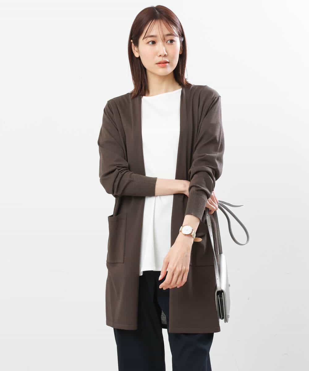 FOSGS02130 MK MICHEL KLEIN(MK ミッシェルクラン) 着流しロングニットカーディガン/洗える ブルーグレー