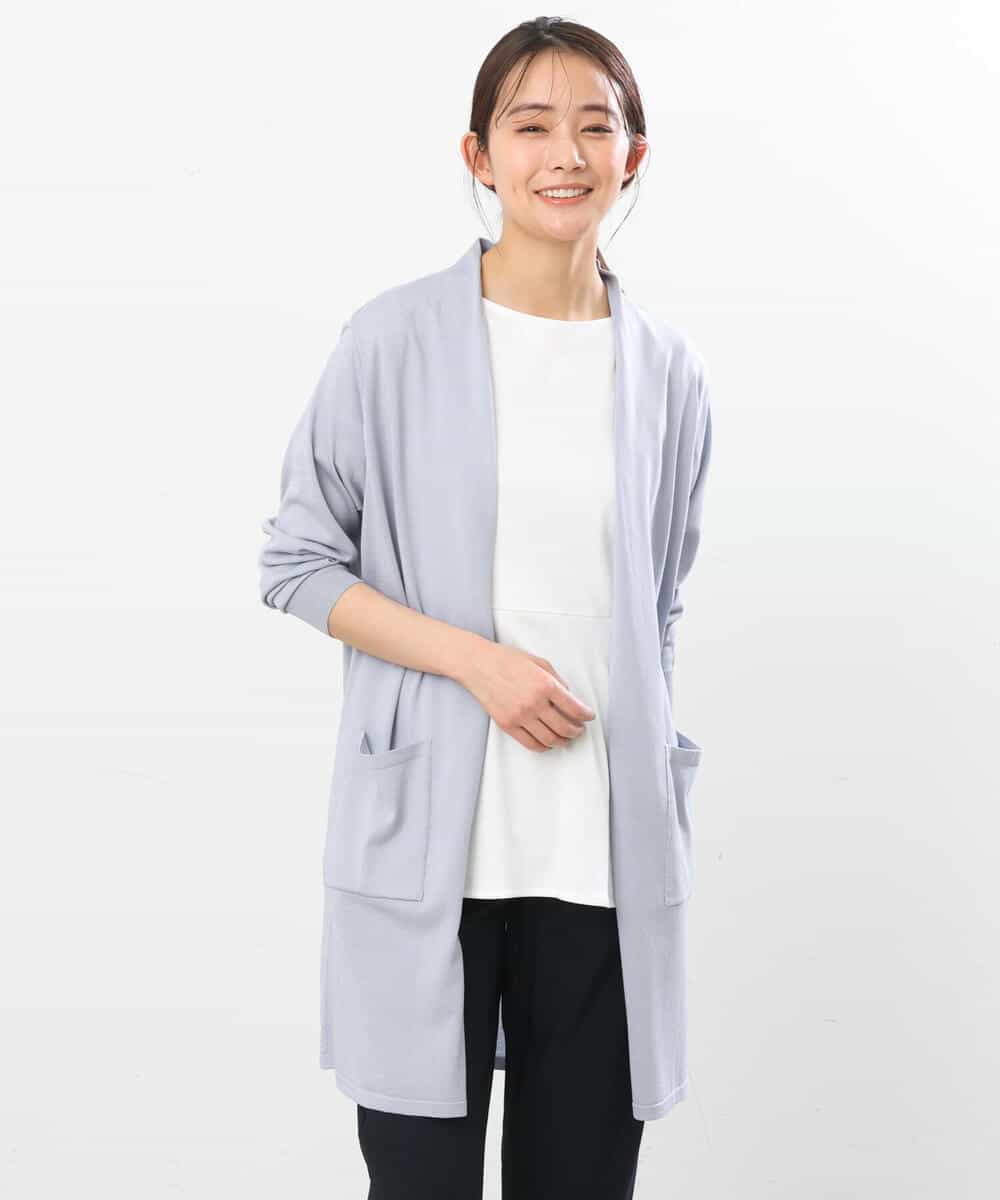 FOSGS02130 MK MICHEL KLEIN(MK ミッシェルクラン) 着流しロングニットカーディガン/洗える ブルーグレー