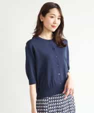 FOSHD60130 MK MICHEL KLEIN(MK ミッシェルクラン) [UVカット/接触冷感/洗える]5分袖ニットカーディガン レモンイエロー