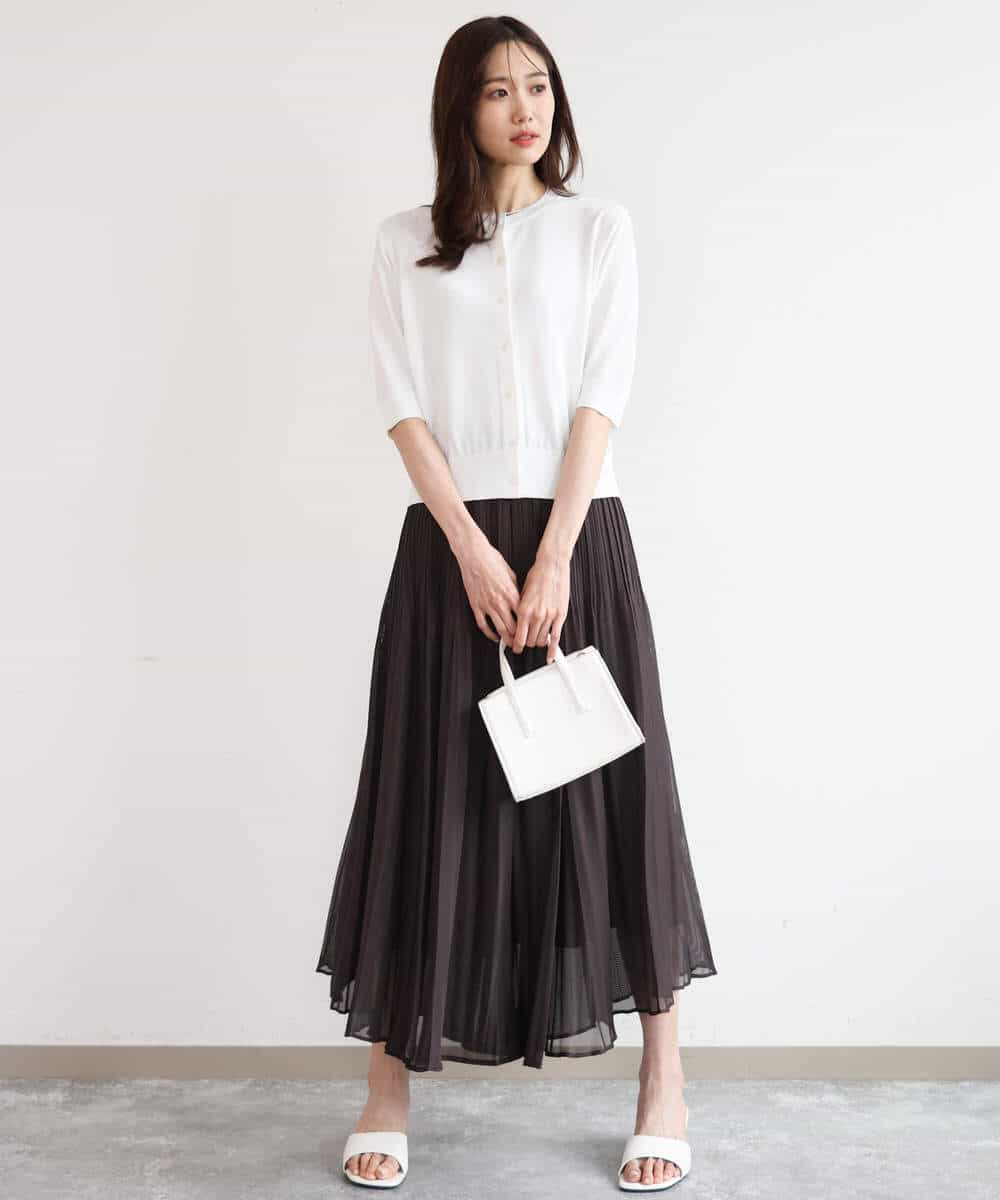 FOSHD60130 MK MICHEL KLEIN(MK ミッシェルクラン) [UVカット/接触冷感/洗える]5分袖ニットカーディガン レモンイエロー