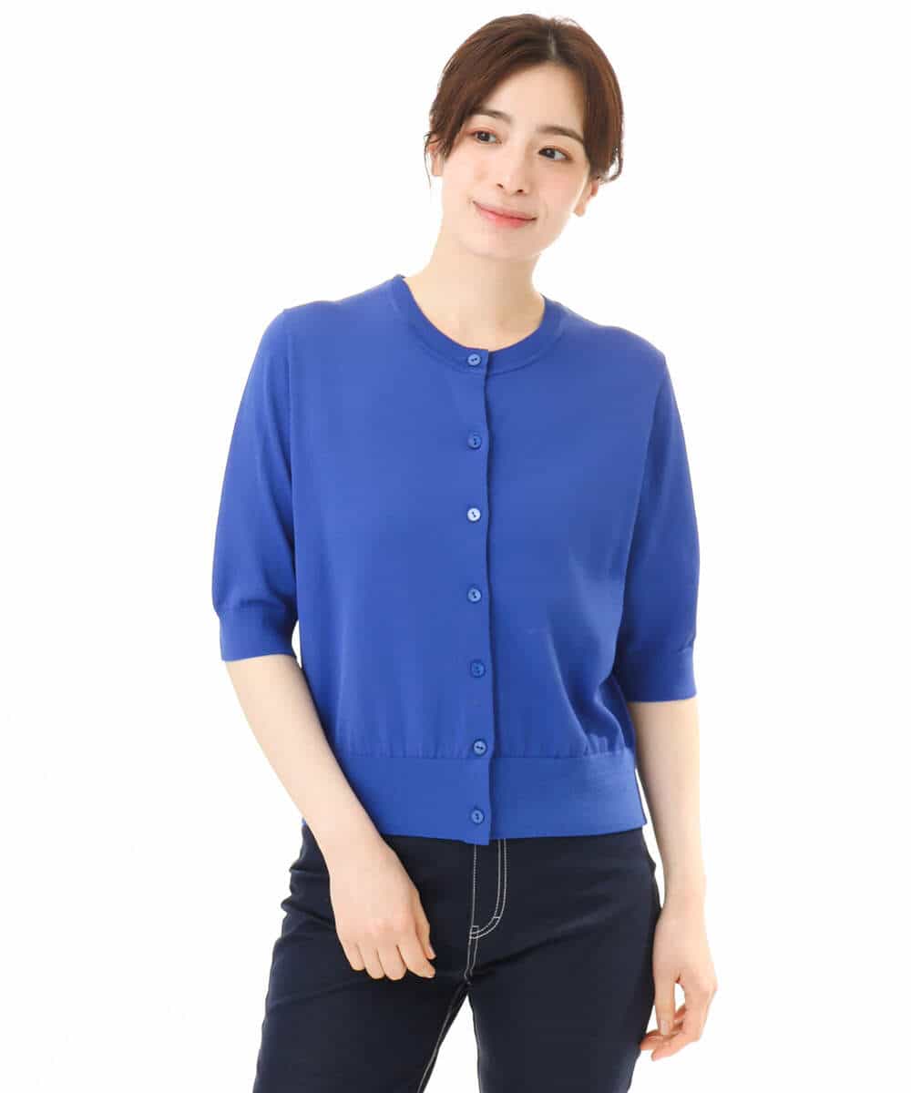 FOSHD60130 MK MICHEL KLEIN(MK ミッシェルクラン) [UVカット/接触冷感/洗える]5分袖ニットカーディガン レモンイエロー