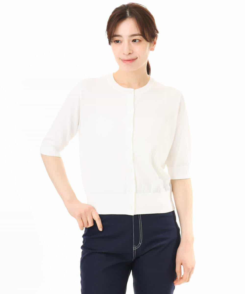 FOSHD60130 MK MICHEL KLEIN(MK ミッシェルクラン) [UVカット/接触冷感/洗える]5分袖ニットカーディガン レモンイエロー