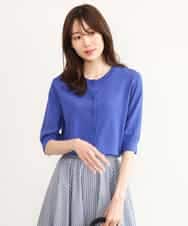 FOSHD60130 MK MICHEL KLEIN(MK ミッシェルクラン) [UVカット/接触冷感/洗える]5分袖ニットカーディガン ブルー