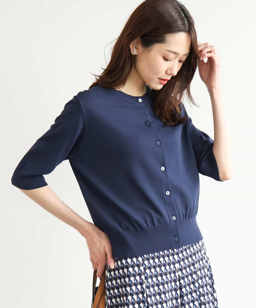FOSHD60130 MK MICHEL KLEIN(MK ミッシェルクラン) [UVカット/接触冷感/洗える]5分袖ニットカーディガン ネイビー
