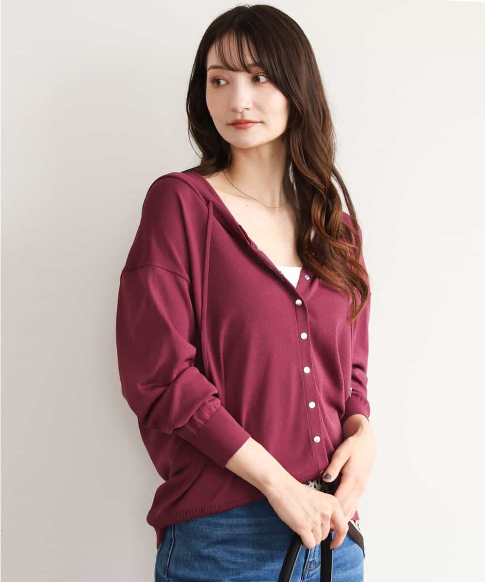 FOSHD61150 MK MICHEL KLEIN(MK ミッシェルクラン) [UVカット/接触冷感/洗える]ニットフードパーカー ワイン