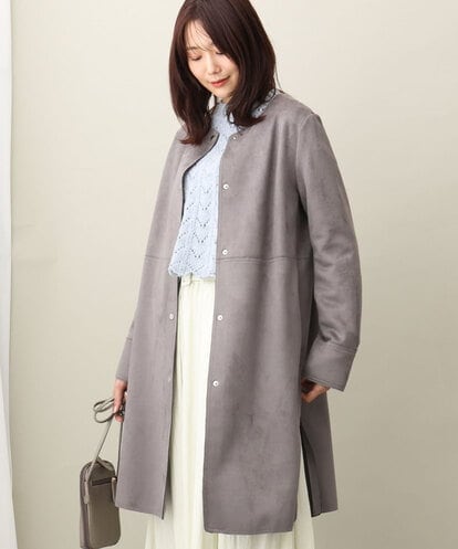 FOVAA32220 MK MICHEL KLEIN フェイクスウェードノーカラーコート/洗える