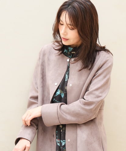 FOVAG32220 MK MICHEL KLEIN [洗える]フェイクスウェードノーカラーコート