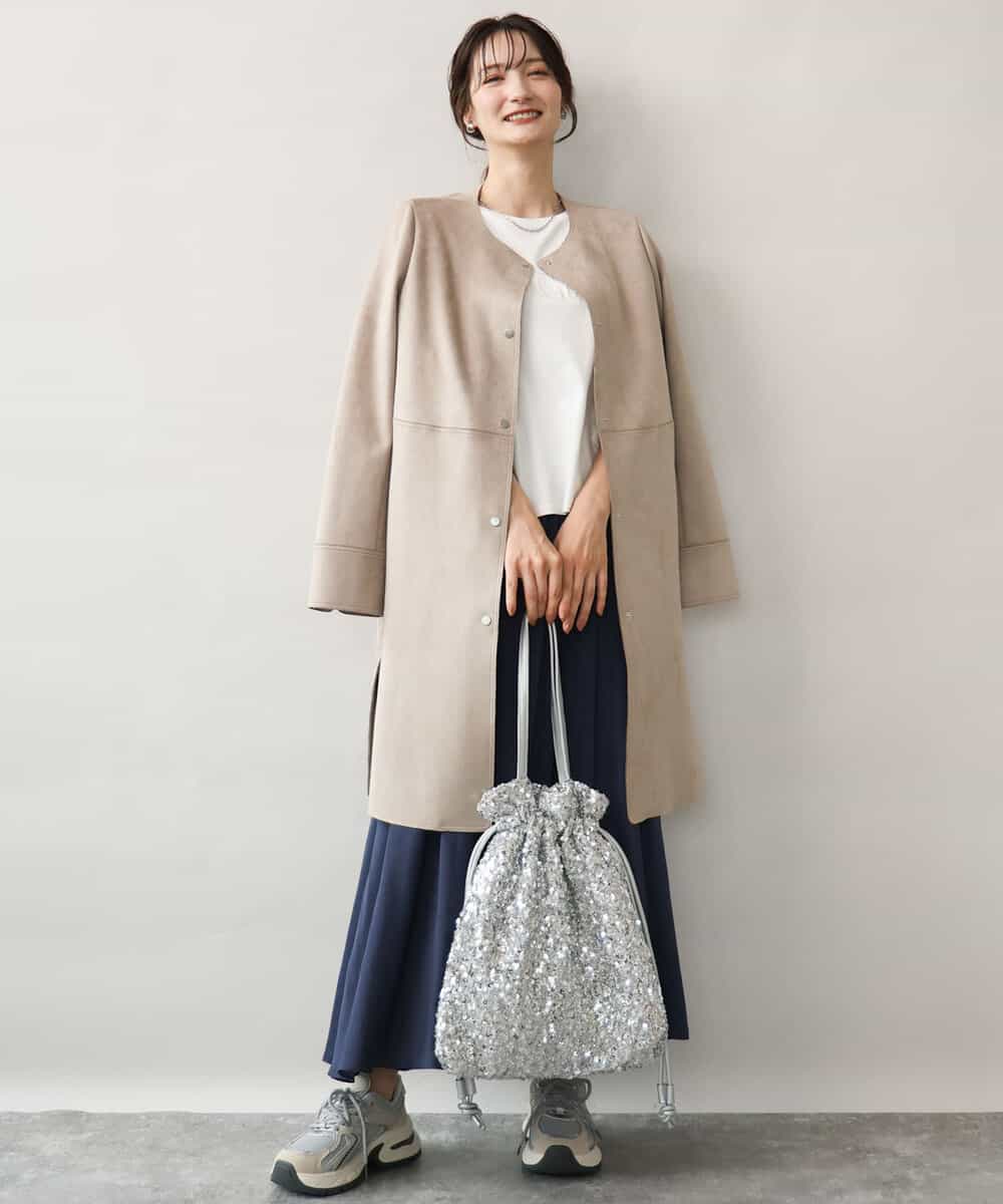 FOVAG32220 MK MICHEL KLEIN(MK ミッシェルクラン) [洗える]フェイクスウェードノーカラーコート ベージュ