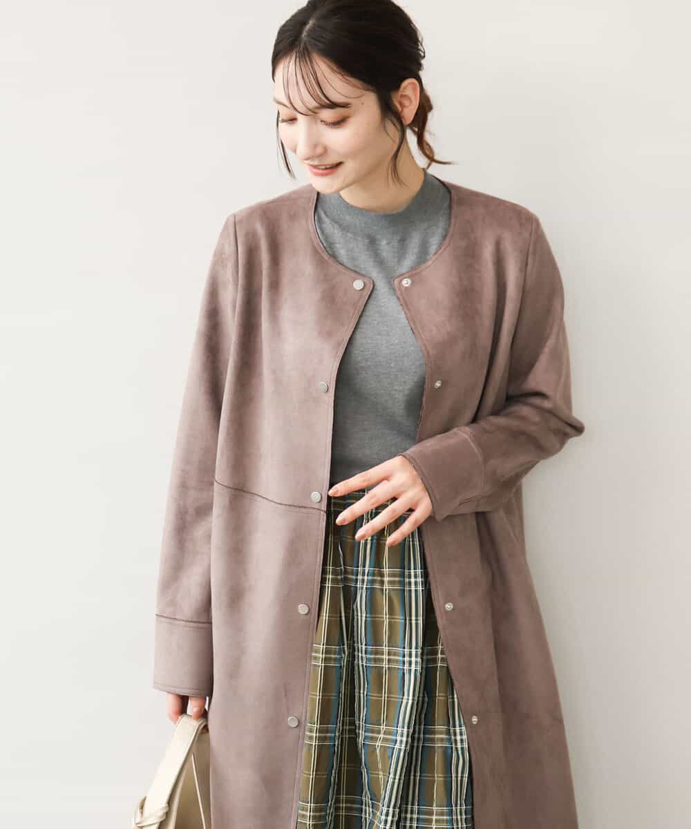 FOVAG32220 MK MICHEL KLEIN(MK ミッシェルクラン) [洗える]フェイクスウェードノーカラーコート モカ