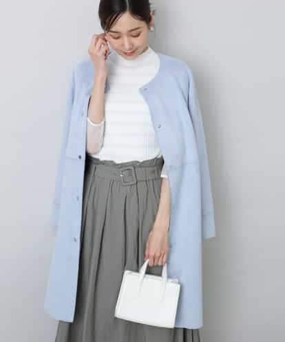 FOVDA32220 MK MICHEL KLEIN フェイクスウェードノーカラーコート/洗える