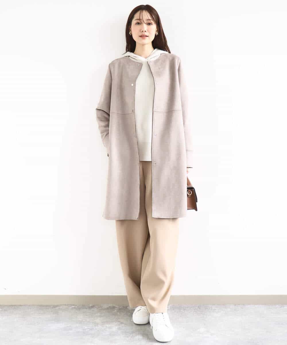 FOVDD32220 MK MICHEL KLEIN(MK ミッシェルクラン) フェイクスウェードノーカラーコート/洗える モカ