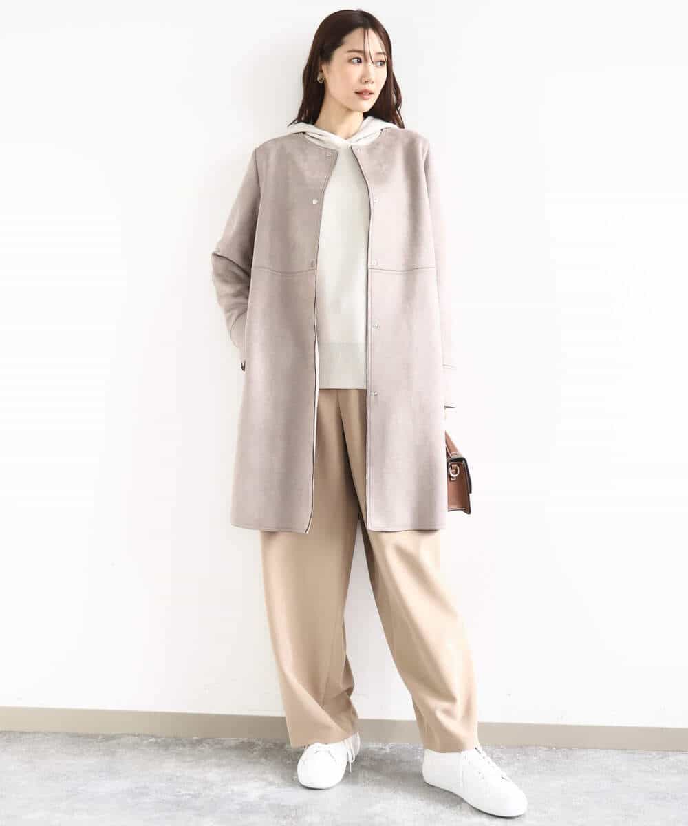 FOVDD32220 MK MICHEL KLEIN(MK ミッシェルクラン) フェイクスウェードノーカラーコート/洗える モカ