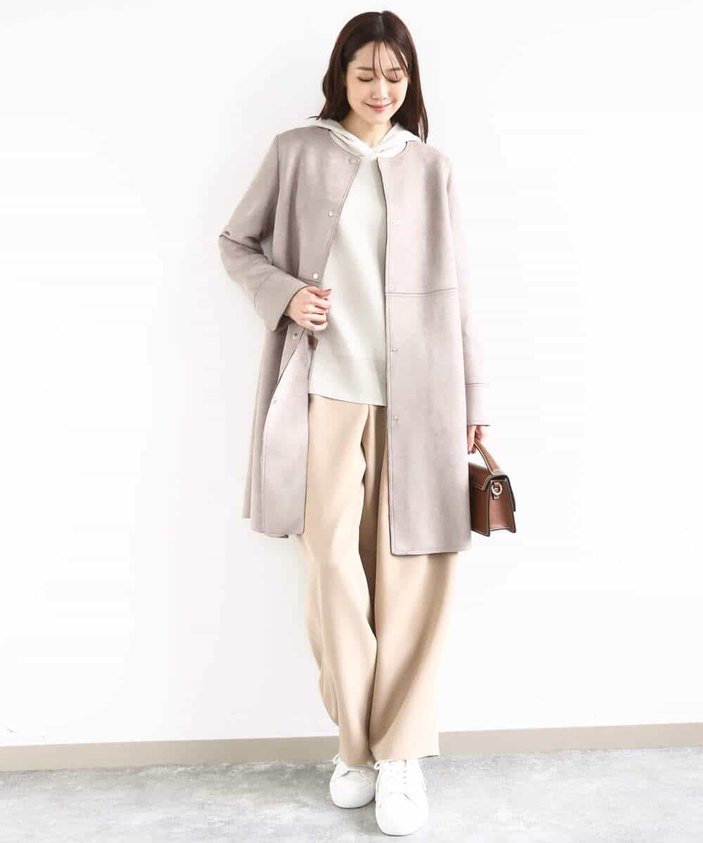 FOVDD32220 MK MICHEL KLEIN(MK ミッシェルクラン) フェイクスウェードノーカラーコート/洗える モカ