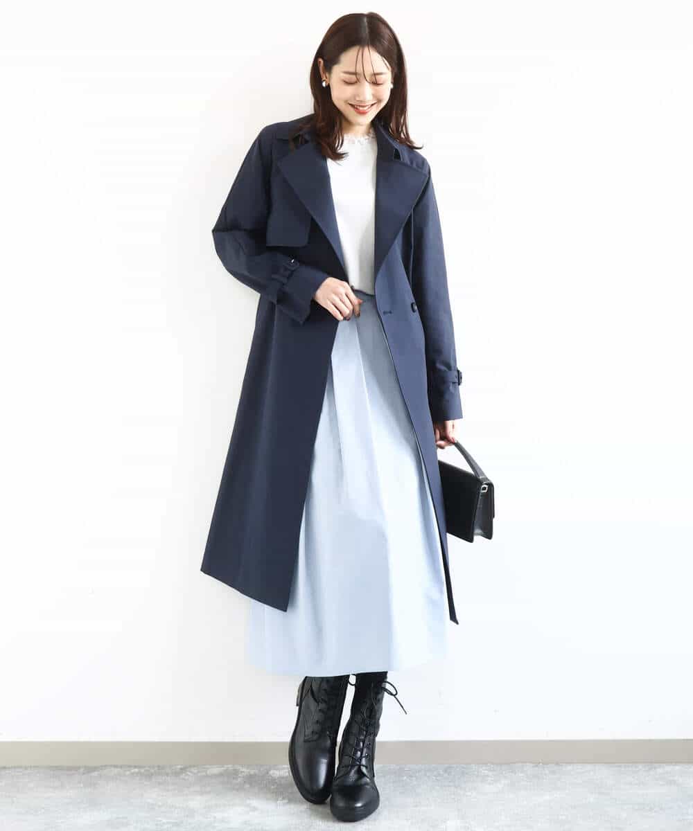 FOVFD10300 MK MICHEL KLEIN(MK ミッシェルクラン) トレンチディティールロングコート/撥水/洗える ライトブルー