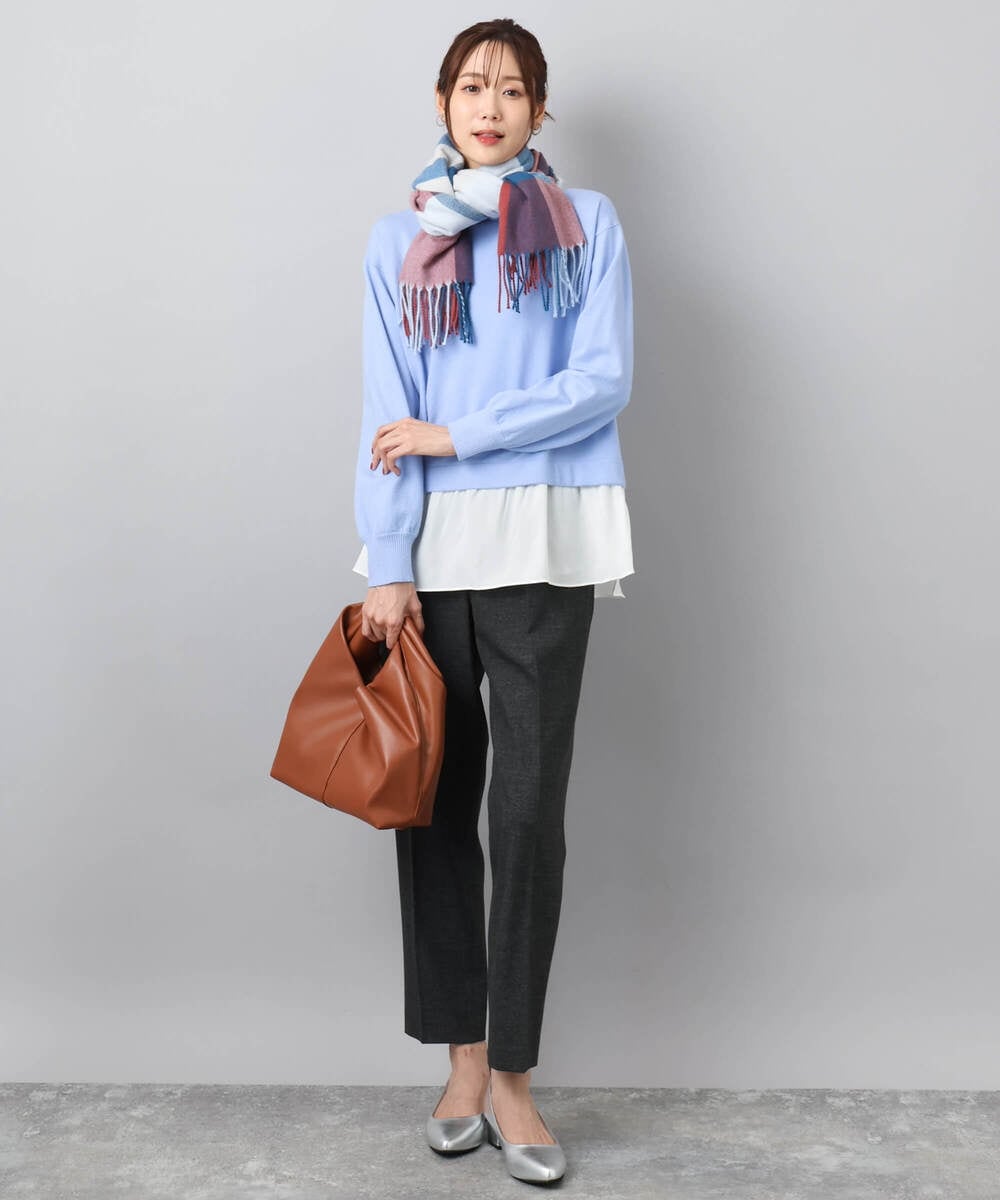 FR3AD51063 MK MICHEL KLEIN(MK ミッシェルクラン) 大判チェック柄ストール/洗える レッド